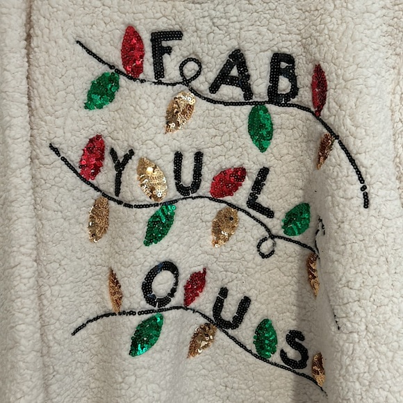 MissChevious holiday sweater says “FAB-YULE-OUS” red, green and yellow leaves - Picture 2 of 5